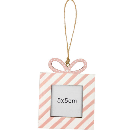 Christmas Present Photo Frame Hanging Decoration - Pink