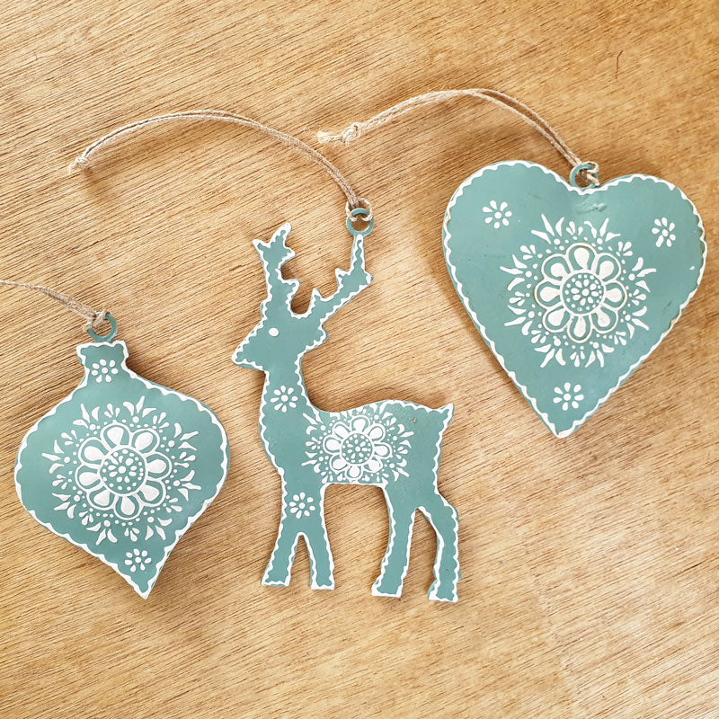 Sage Henna Reindeer Ornament
