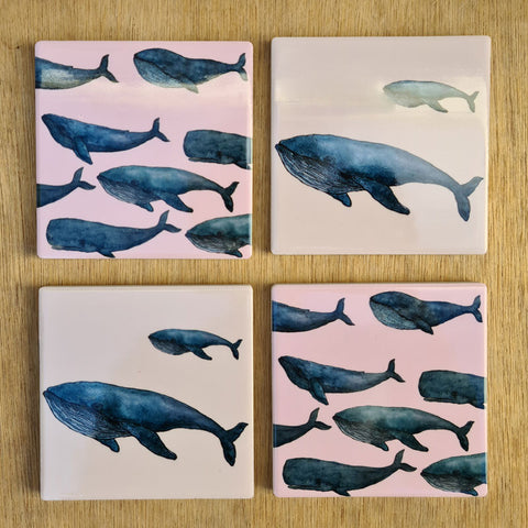 Whale Family Set of 4 Coasters