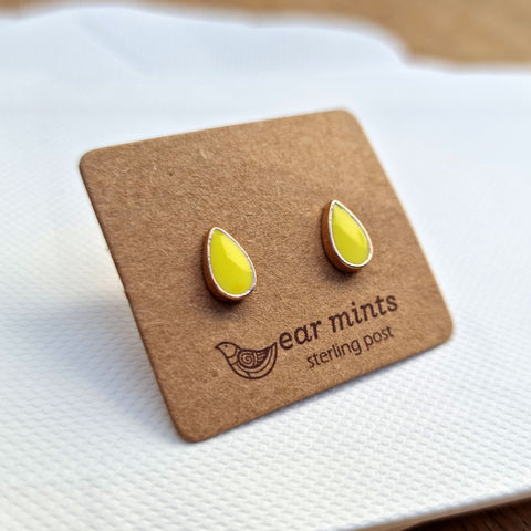 Teardrop Enamel Yellow Ear Mints Earrings - Rose Gold