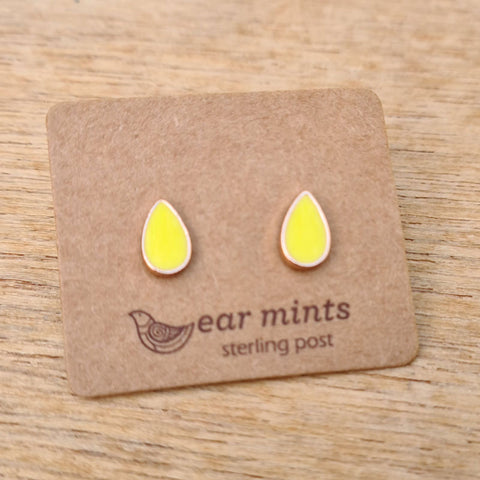 Teardrop Enamel Yellow Ear Mints Earrings - Rose Gold