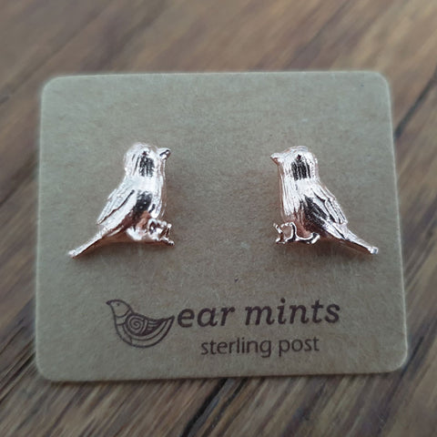 Brushed Metal Tweety Bird Ear Mints Earrings - Rose Gold