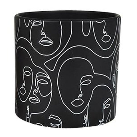 Visage Linear Face Ceramic Planter Pot - Black