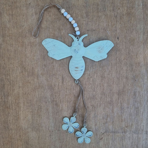 Hanging Metal Bee Ornament - Sage Green