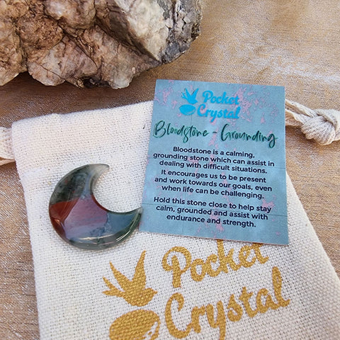 Bloodstone Pocket Crystal Moon - Grounding