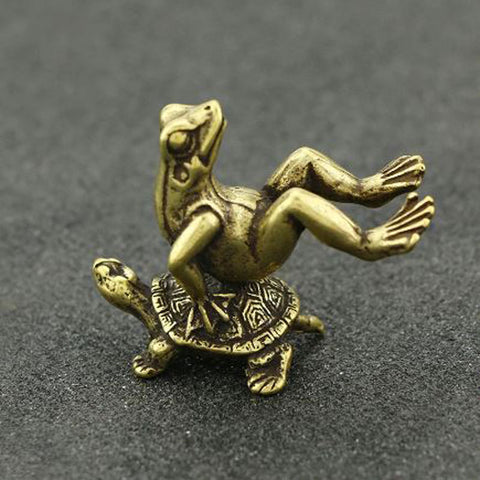 Brass Frog Sitting On Turtle