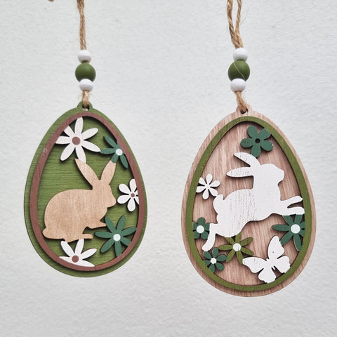 Set of 2 Hanging Bunny  Rabbit Ornaments