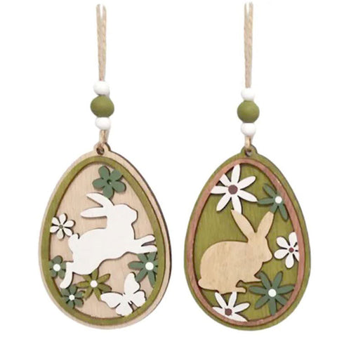 Set of 2 Hanging Bunny  Rabbit Ornaments