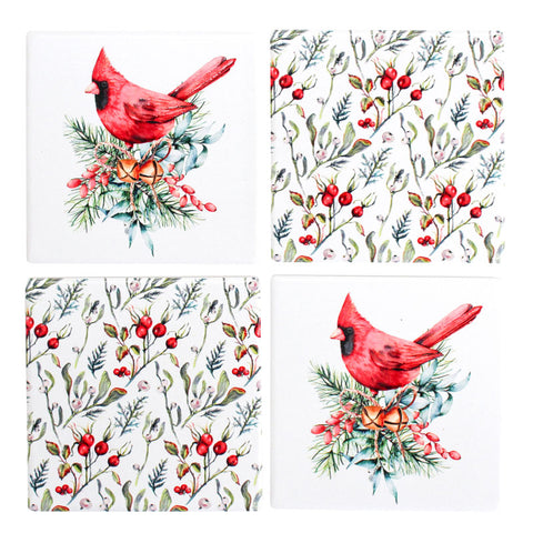 Christmas Red Robin Set of 4 Coasters