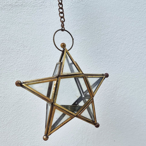 Star Hanging Brass and Glass Lantern - Clear