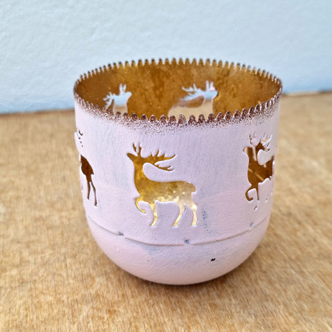 Christmas Cutout Votive Tealight - Pink Reindeer