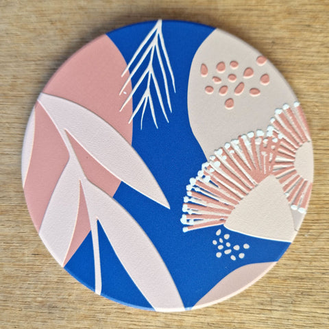 Fleur Ceramic Navy & Peach Coaster