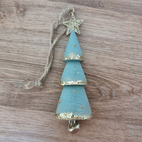 Glitter Tree Hanging Christmas Bell Ornament - Sage