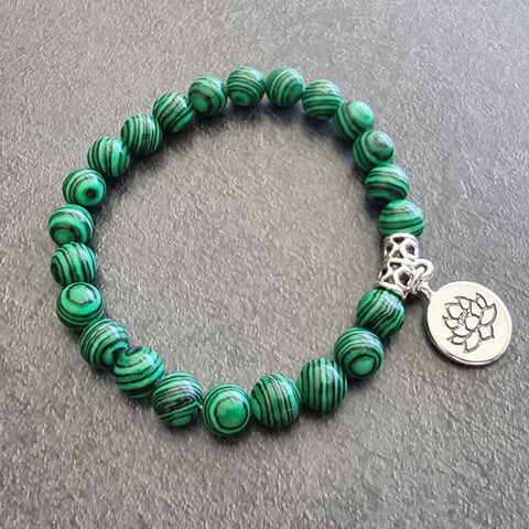 Malachite Lotus Stretch Bracelet