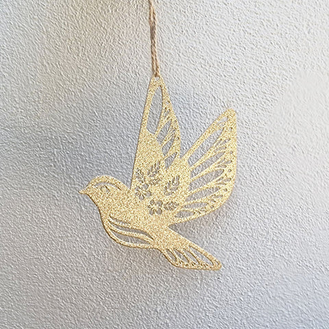 Hanging Bird Glitter Ornament - Gold