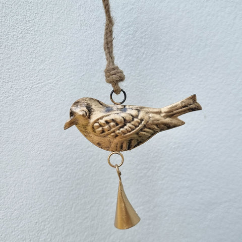 Hanging Gold Bird With Bell