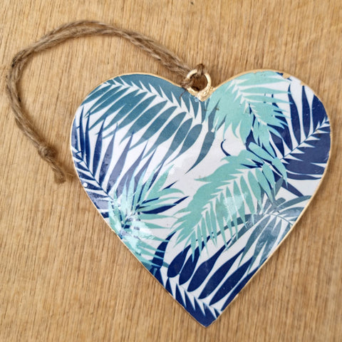 Blue Tropical Metal Heart Ornament - 3 Designs