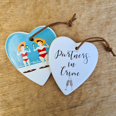 Hanging Heart Partners In Crime Friends Ornament