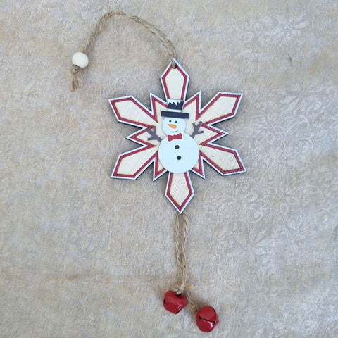 Christmas Snowflake Ornament Snowman Design With Bells