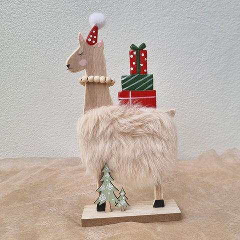 Standing Christmas Llama Decoration With Hat - Red & Green