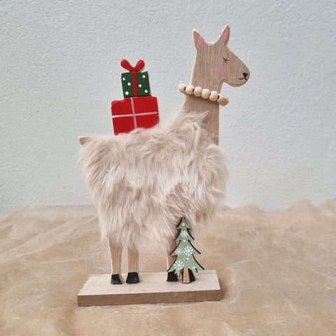 Standing Christmas Llama Decoration - Red & Green