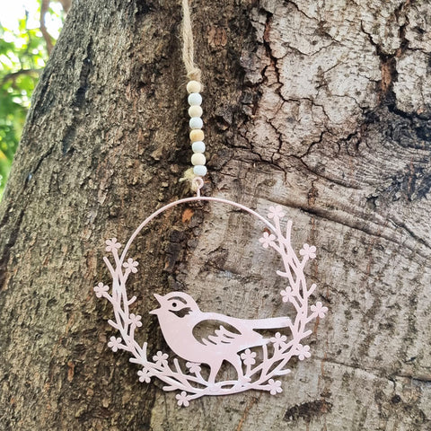 Hanging Bird Wreath - Pink