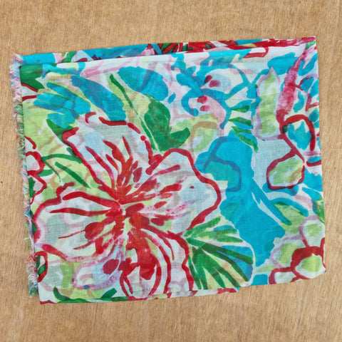 Red & Turquoise Floral Cotton Scarf