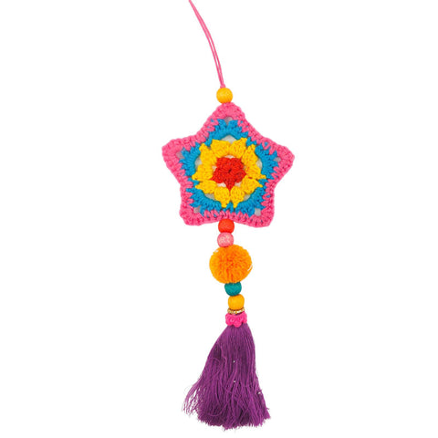 Retro 70s Crochet Hanging Christmas Ornament - Star Pink