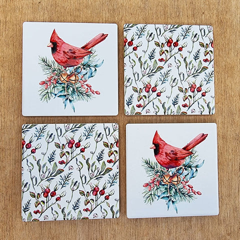 Christmas Red Robin Set of 4 Coasters