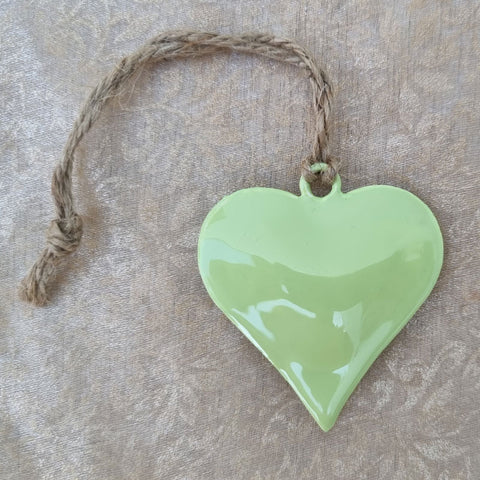 Set of 3 Metal Heart Hanging Ornaments - Green, Peach & Yellow