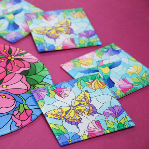 Set of 4 Coasters - Stained Glass Colourful