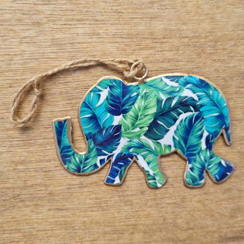 Tropical Leaves Metal Elephant Ornament - 2 Designs