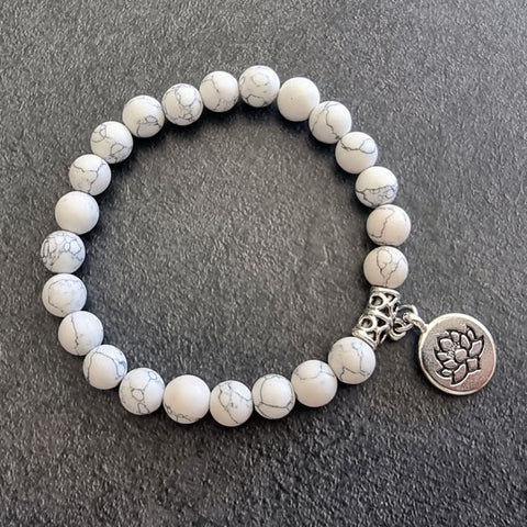 White Howlite Lotus Stretch Bracelet