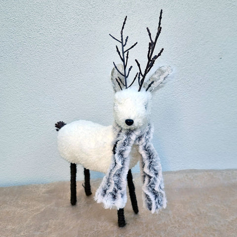 Standing Furry Deer With Scarf Christmas Ornament - Large