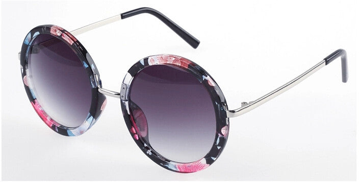 Black Floral Oval Round Sunglasses