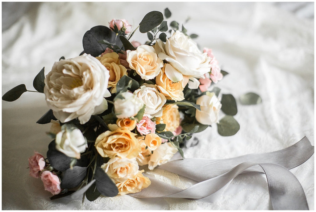 rose yellow white blush floral wedding bouquet