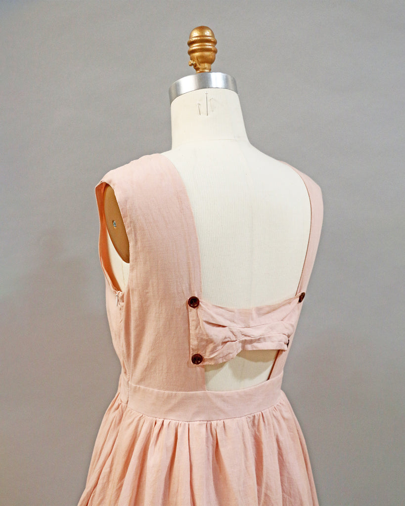 hand avocado dye pretty blush pink cotton dress with bow cut out