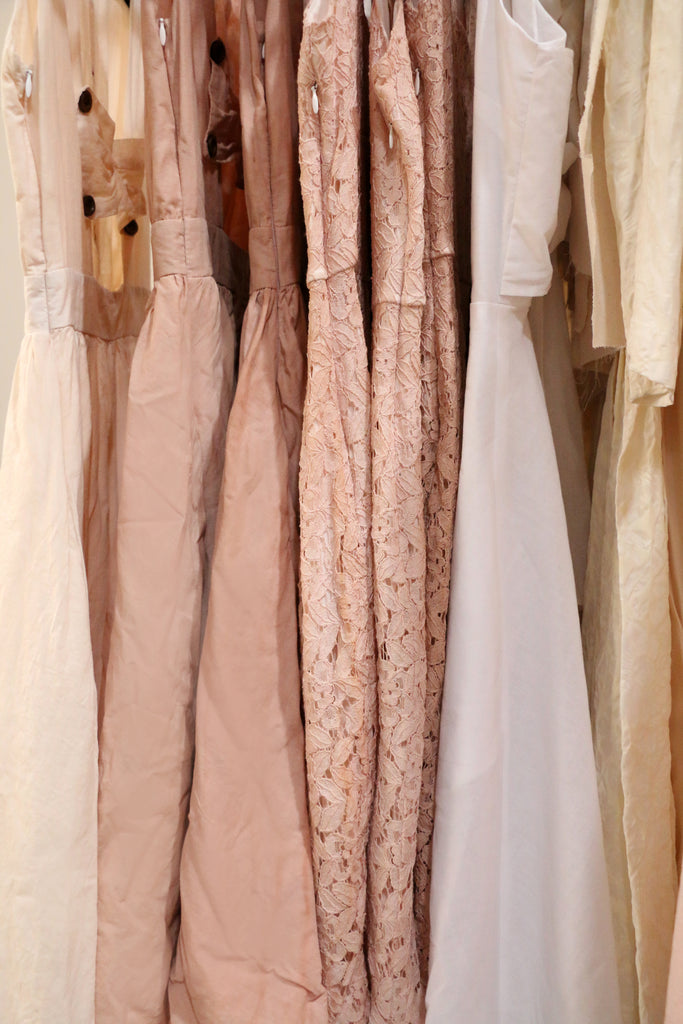 shades of blush rose pink dresses made with avocado dye