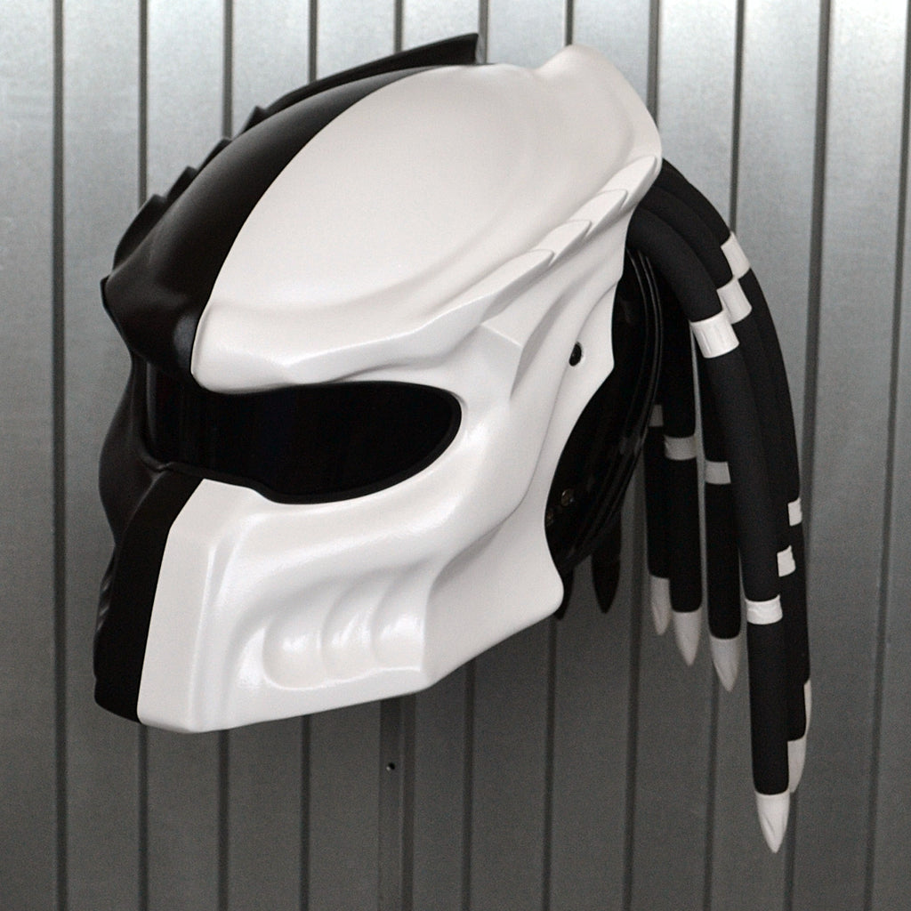 Custom Matte Black & White Predator Motorcycle Helmet
