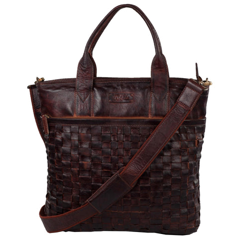 Victoria Genuine Leather Women Brown Hand Woven Shoulder Bag