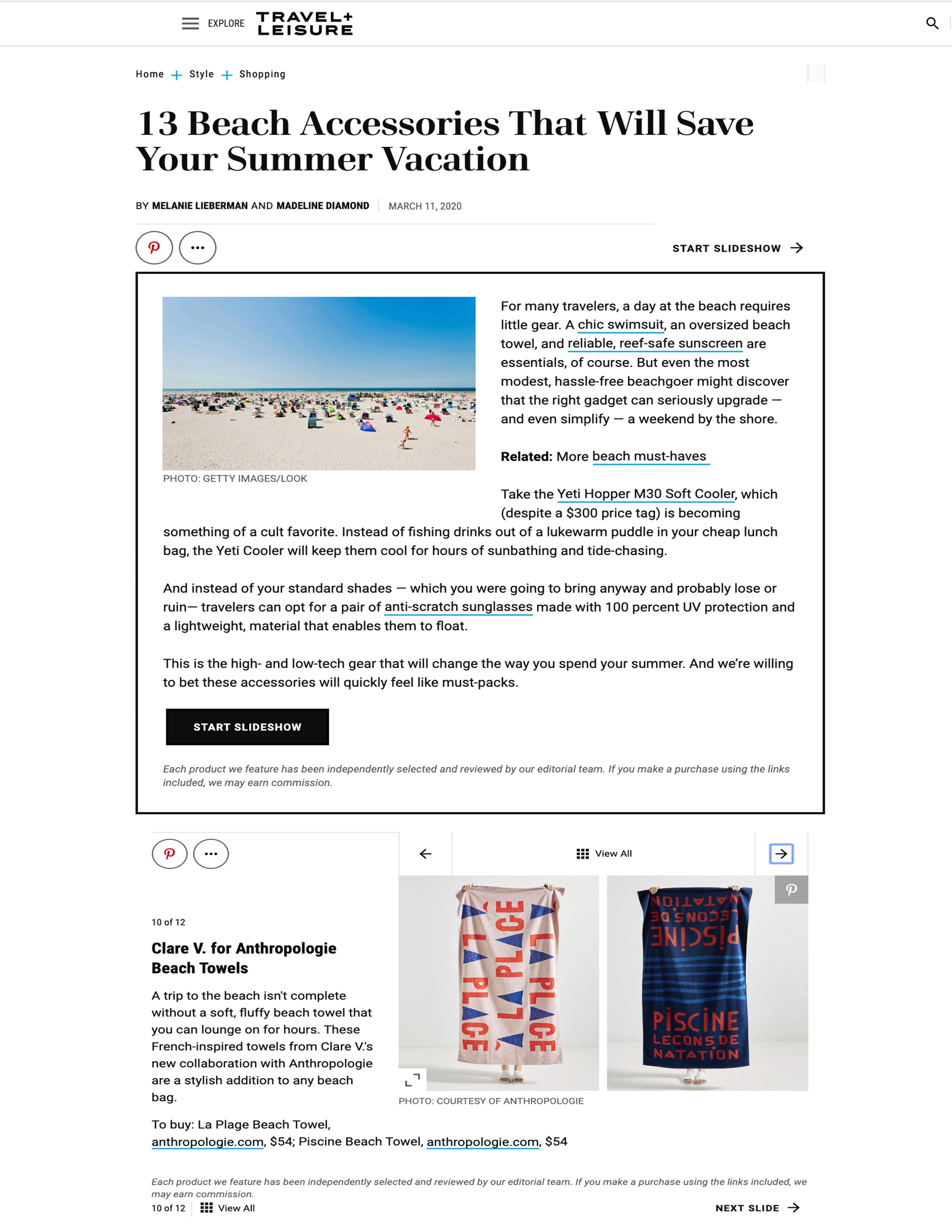 Travel and Leisure 13 Beach Accessories That Will Save Your Summer Vacation Featuring Our Clare V. For Anthropologie Beach Towels