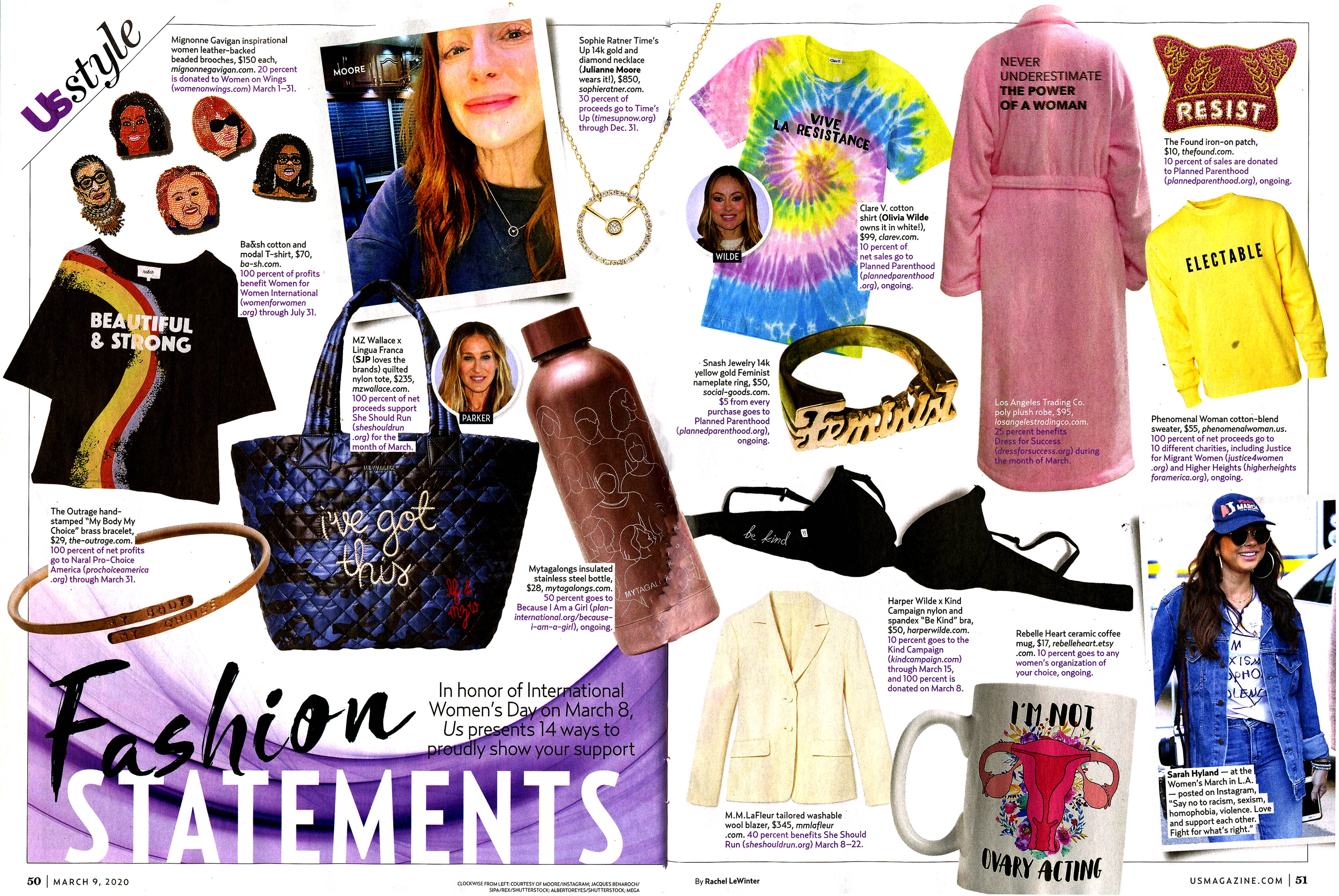 Page 50 of US Weekly's March 9, 2020 Issue Featuring Our Tie-Dye Vive La Resistance Tee as a Fashion Statement