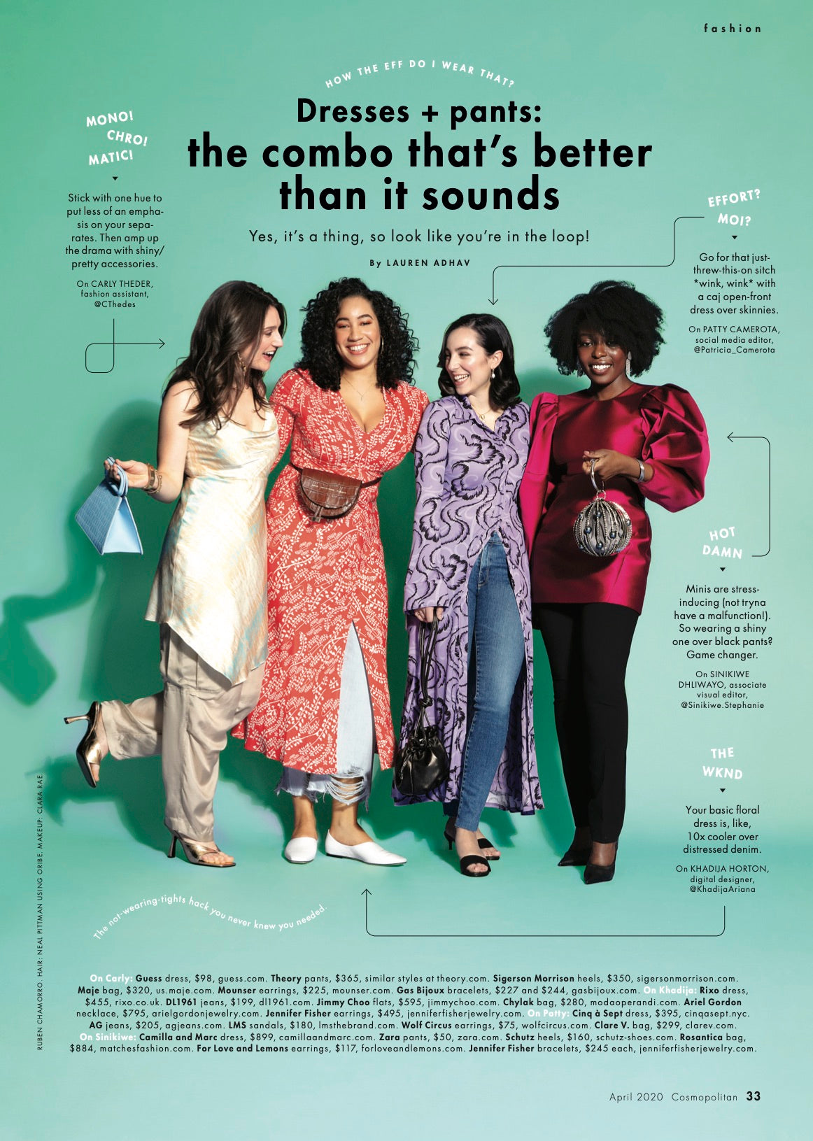 Page 33 of Cosmopolitan's April 2020 Issue - Dresses and Pants: The Combo That's Better Than It Sounds, Featuring Our Black Petit Henri