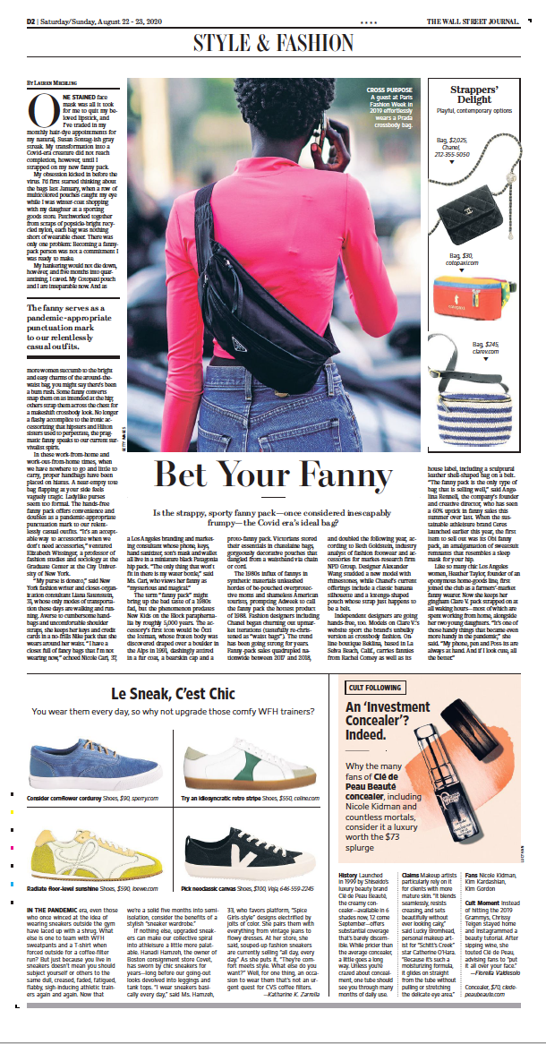 Wall Street Journal Snippet Featuring Our Fanny Pack as Part of Their Off Duty Story For Style and Fashion