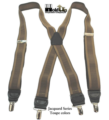 Holdup Suspender Company Jacquard Series men's suspender in a tan"TAUPE" and light brown jacquard weave color mix