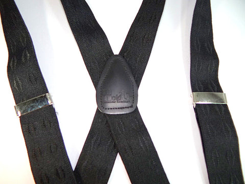 ELDDIS BLACK on Black diamond pattern Hold-Up suspenders with silver no-slip clips