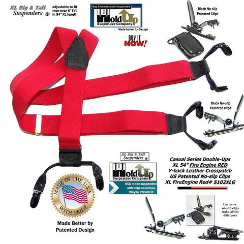Fashionable Bright Red Holdup Y-back suspenders that are extra long for that Big & Tall man