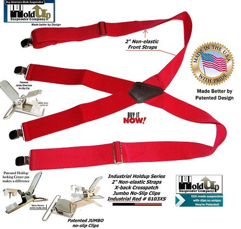Heavy Duty 2x4 Series RED Holdup Industrial Series non-stretch wide work X-back suspenders