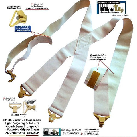 Holdup 2 inch wide XL hidden airport friendly Hidden suspenders made to wear under your shirt next to your skin.