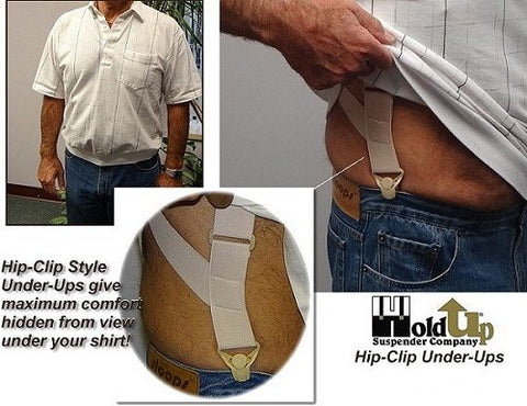 Hidden Undergarment soft comfort side-clip suspenders made to wear under your shirt with beige jumbo gripper clasps